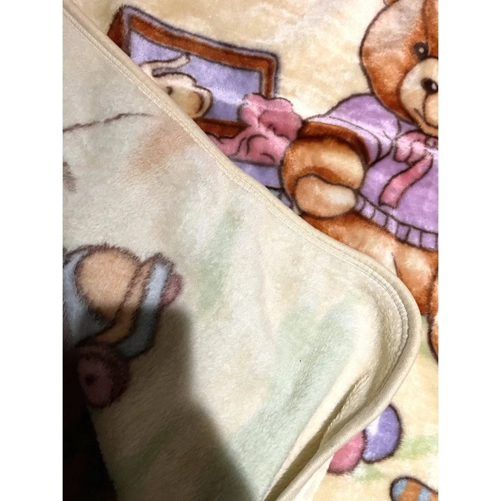Vintage Baby Toddler Plush Blanket Yellow Teddy Bears‎ Nursery Rare